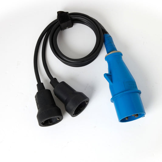 Power Cable, 32A mono (blue) - 2 x 16A Schuko
